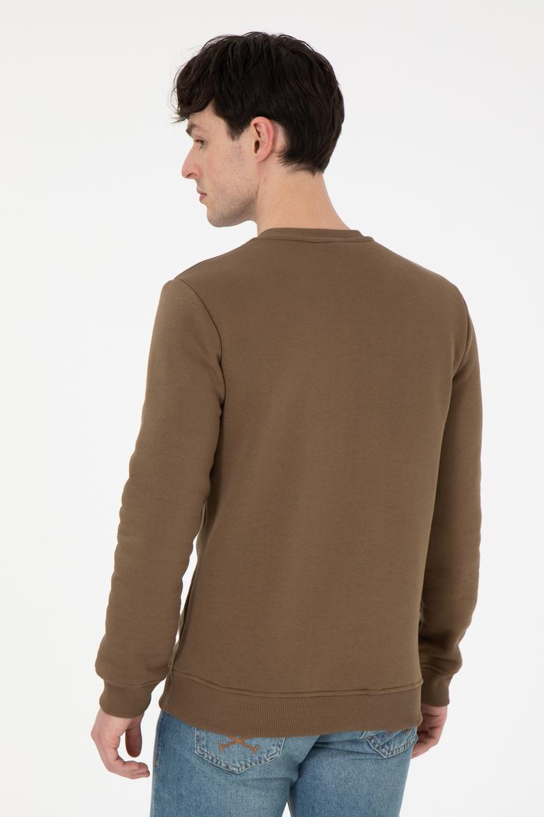 Erkek Regular Fit Bisiklet Yaka Haki Sweatshirt - 50292596005