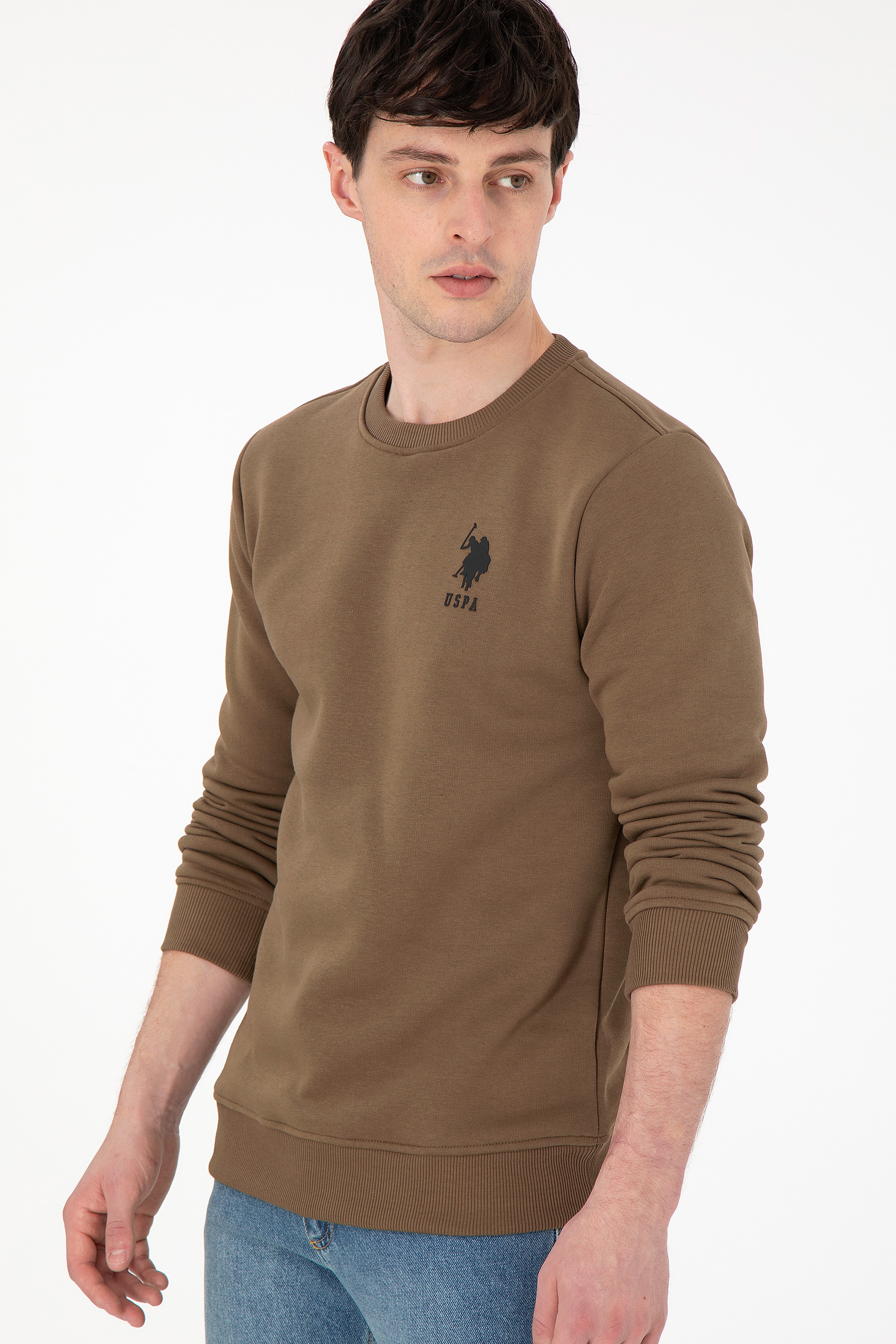 Erkek Regular Fit Bisiklet Yaka Haki Sweatshirt
