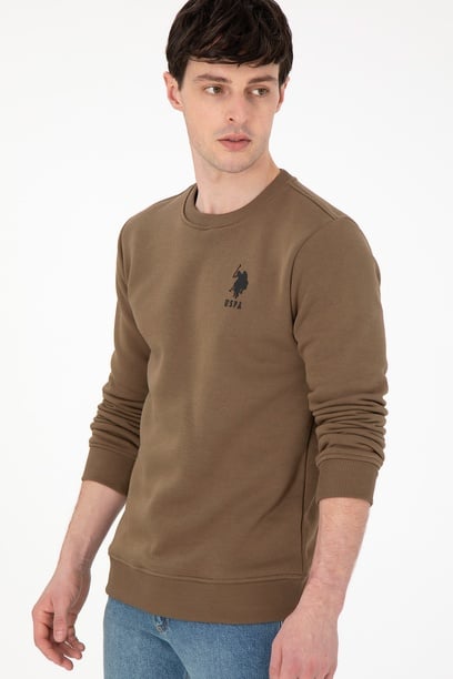 Erkek Regular Fit Bisiklet Yaka Haki Sweatshirt