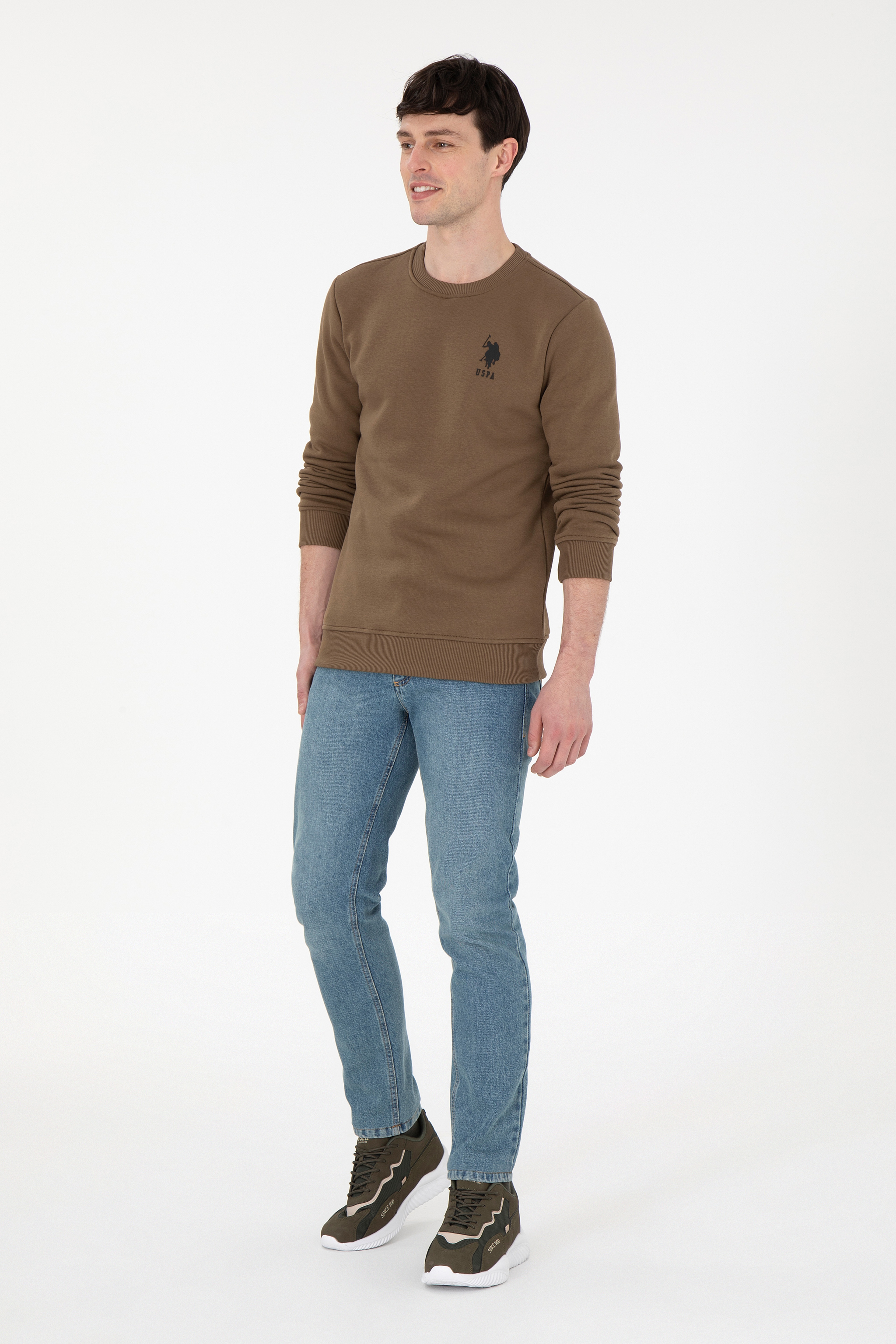 Erkek Regular Fit Bisiklet Yaka Haki Sweatshirt