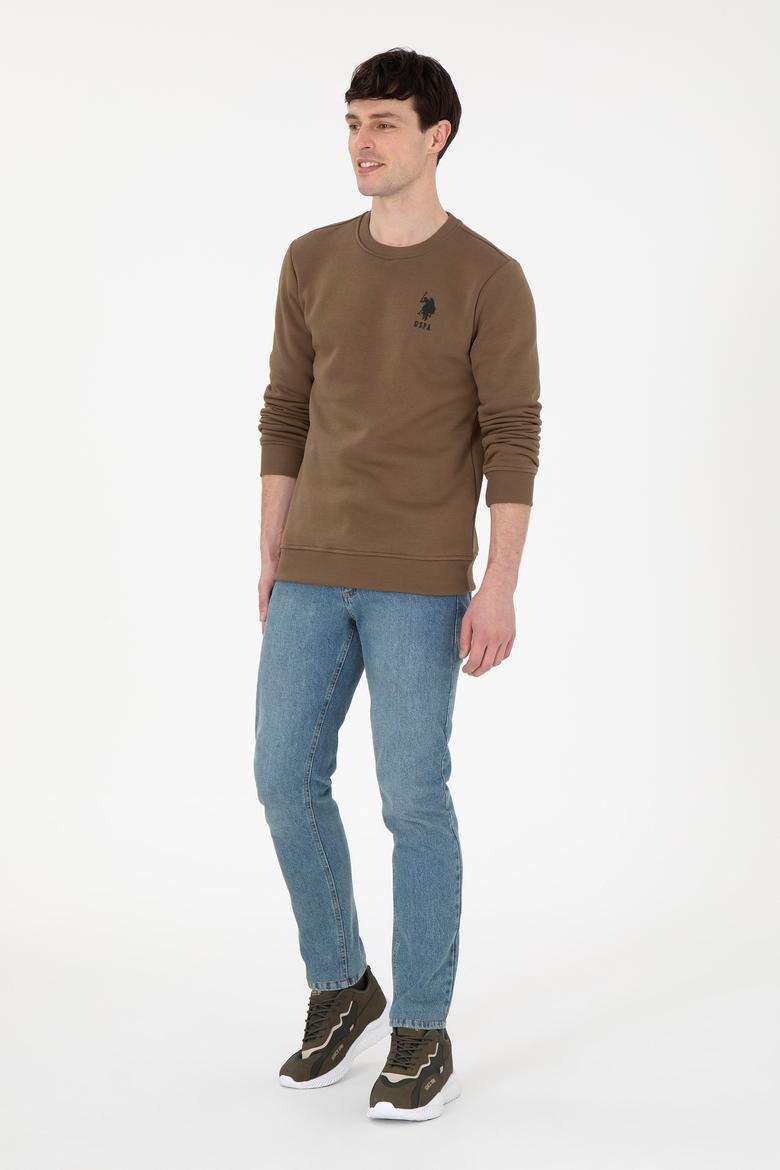 Erkek Regular Fit Bisiklet Yaka Haki Sweatshirt - 50292596005