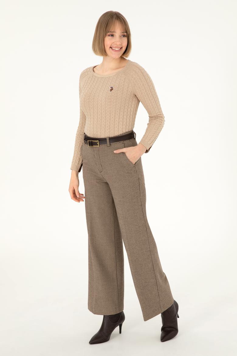 Kadın Kum Melanj Bisiklet Yaka Basic Kazak - 50288981013