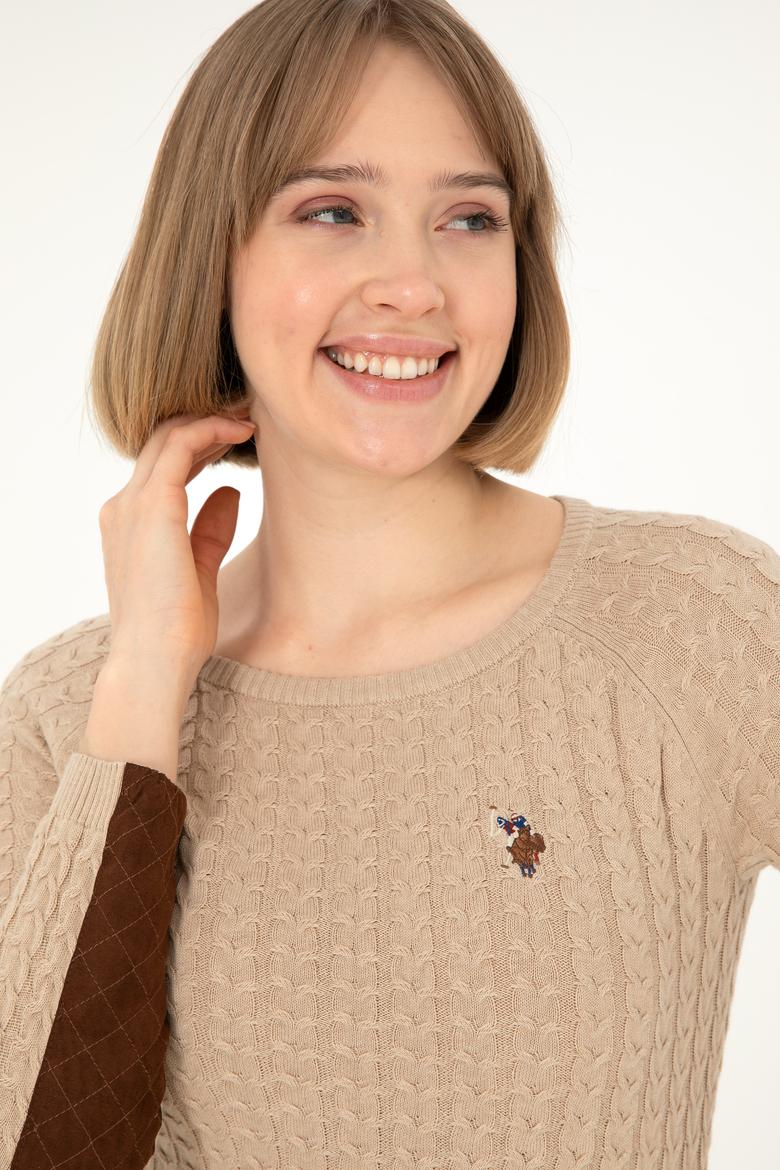 Kadın Kum Melanj Bisiklet Yaka Basic Kazak - 50288981013