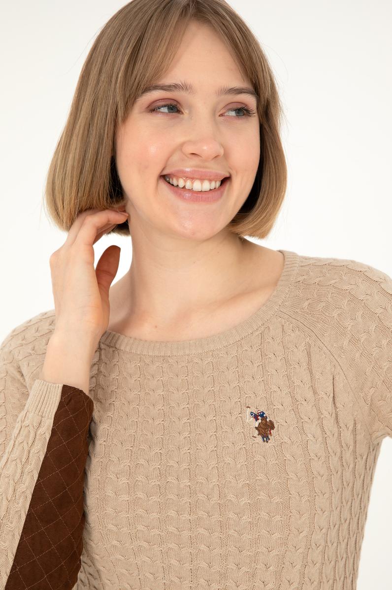 Kadın Kum Melanj Bisiklet Yaka Basic Kazak