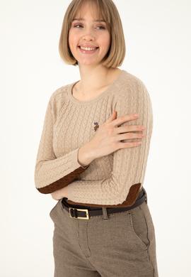 Kadın Kum Melanj Bisiklet Yaka Basic Kazak - 50288981013