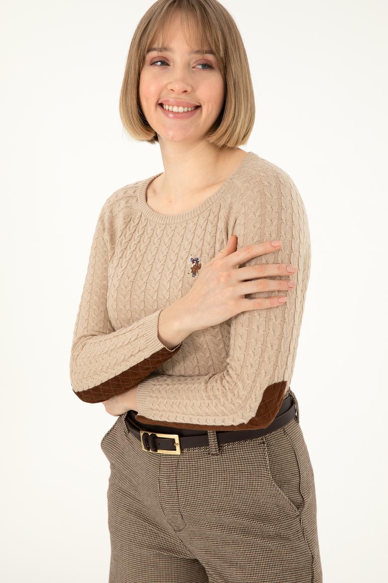 Kadın Kum Melanj Bisiklet Yaka Basic Kazak - 50288981013