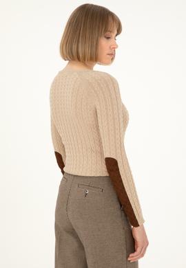 Kadın Kum Melanj Bisiklet Yaka Basic Kazak - 50288981013