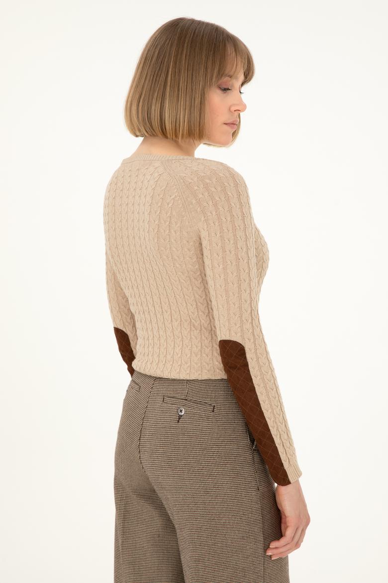 Kadın Kum Melanj Bisiklet Yaka Basic Kazak - 50288981013