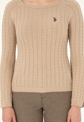 Kadın Kum Melanj Bisiklet Yaka Basic Kazak - 50288981013