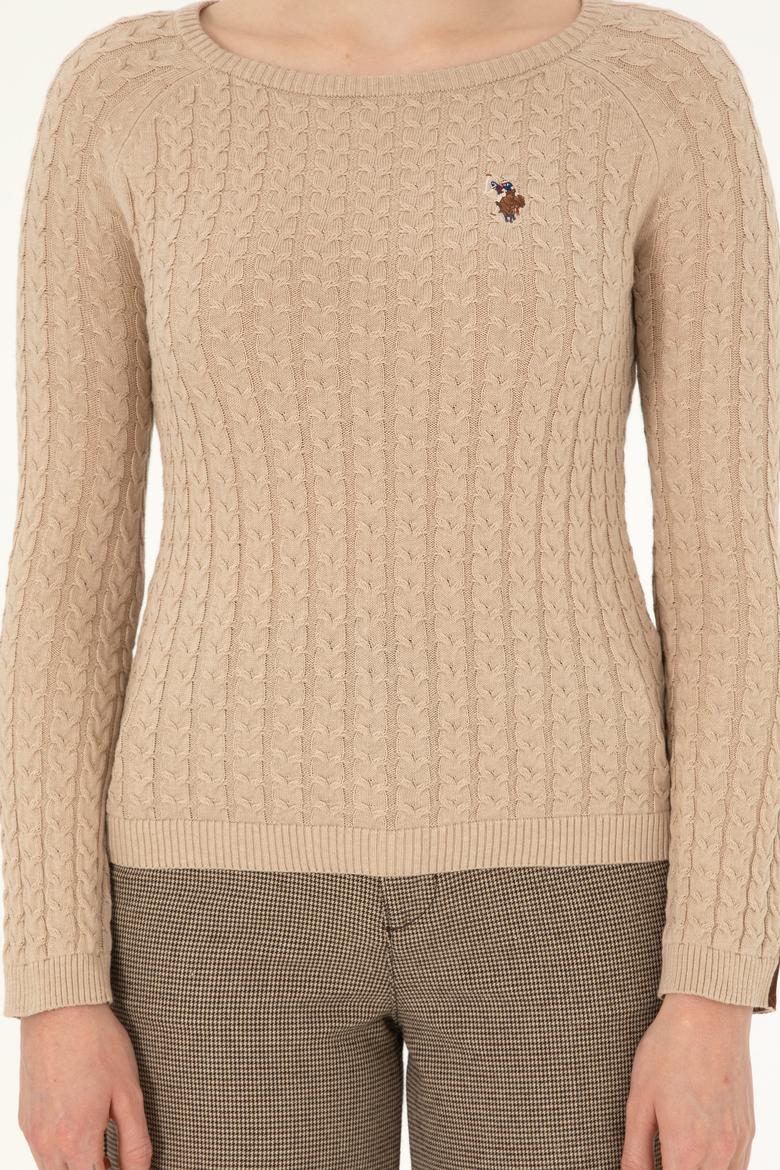 Kadın Kum Melanj Bisiklet Yaka Basic Kazak - 50288981013