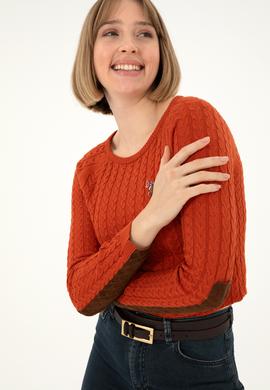 Kadın Kiremit Bisiklet Yaka Basic Kazak - 50288981032