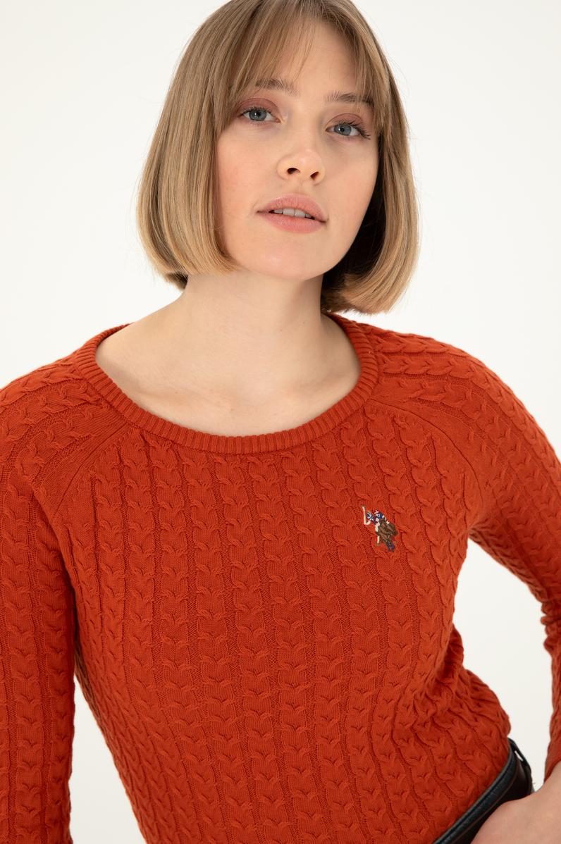 Kadın Kiremit Bisiklet Yaka Basic Kazak