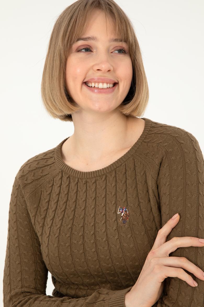 Kadın Haki Bisiklet Yaka Basic Kazak - 50288981018