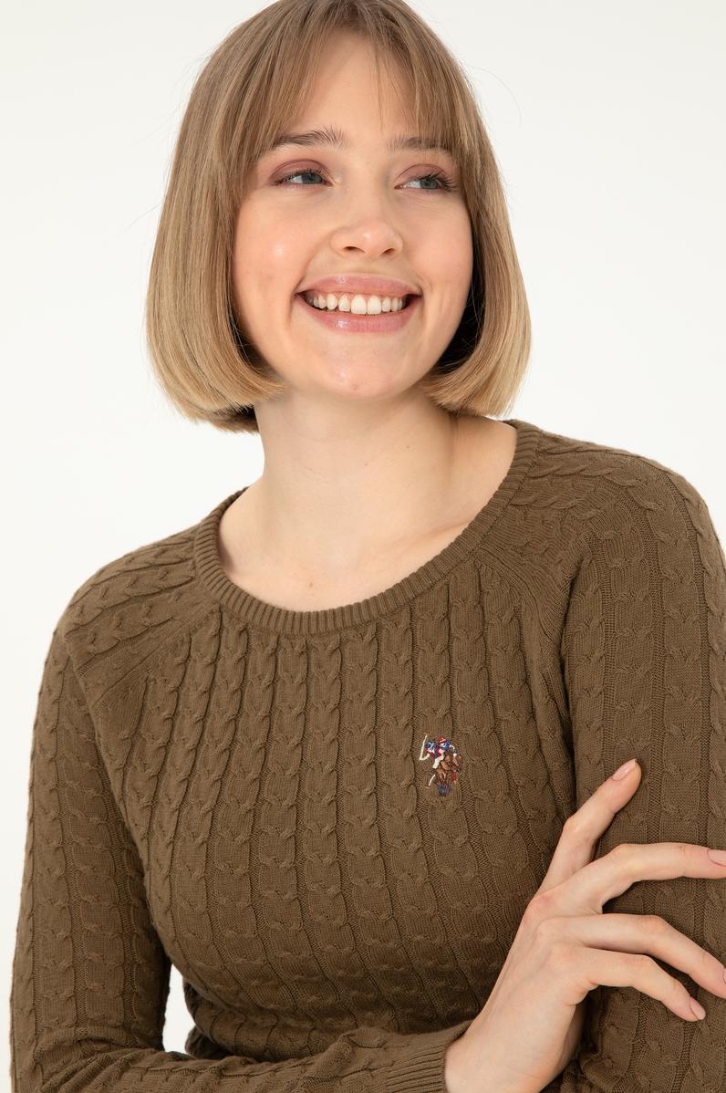 Kadın Haki Bisiklet Yaka Basic Kazak