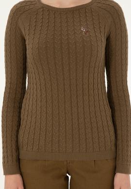 Kadın Haki Bisiklet Yaka Basic Kazak - 50288981018