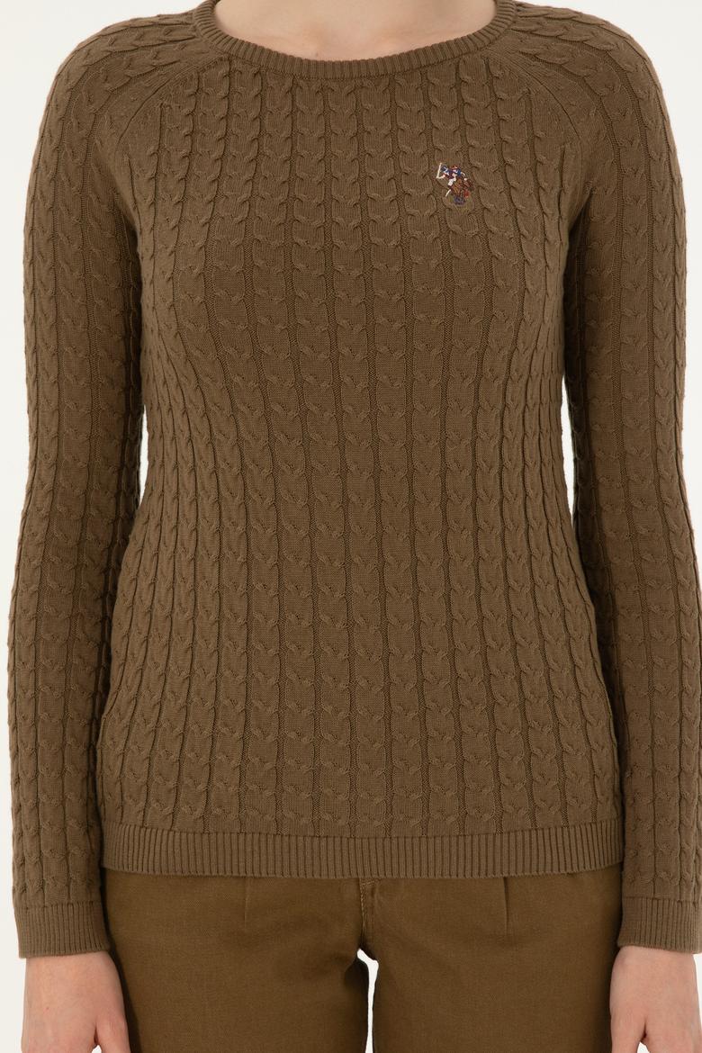 Kadın Haki Bisiklet Yaka Basic Kazak - 50288981018