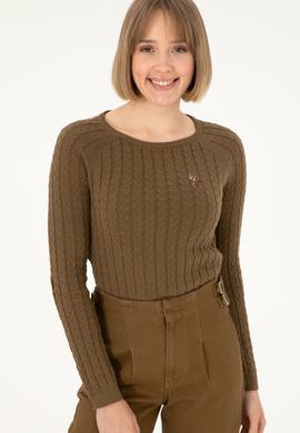 Kadın Haki Bisiklet Yaka Basic Kazak - 50288981018