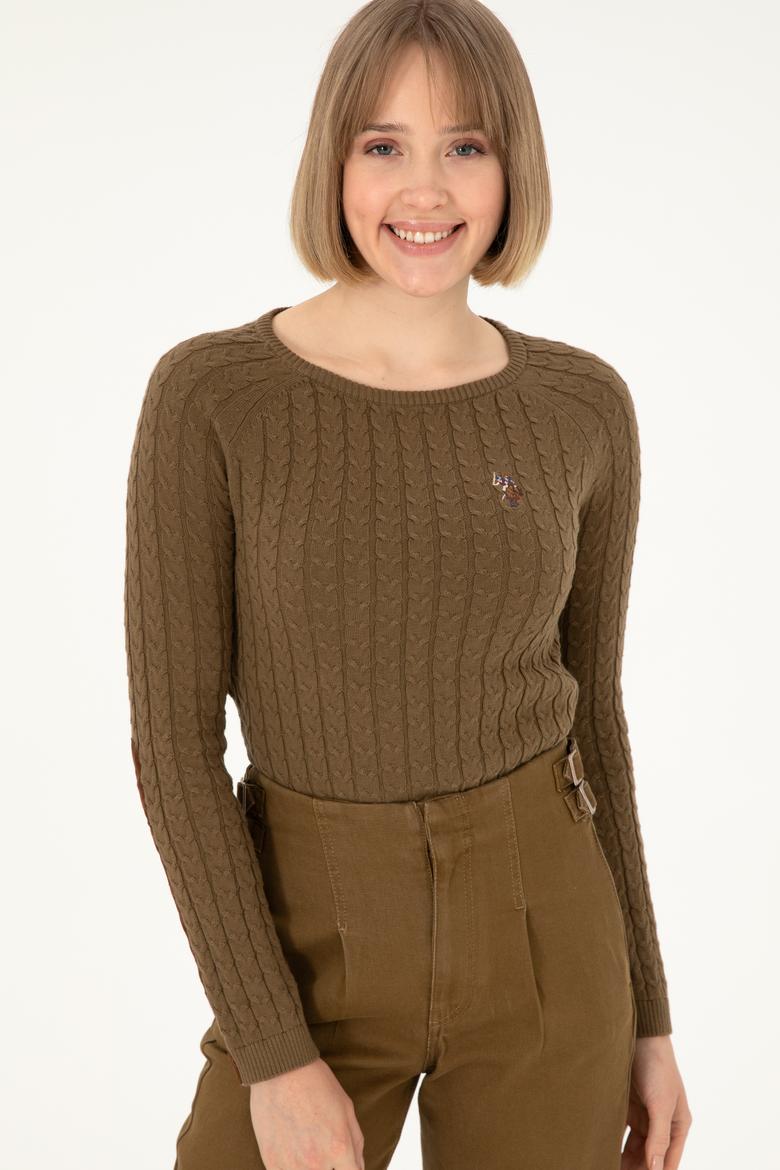 Kadın Haki Bisiklet Yaka Basic Kazak - 50288981018