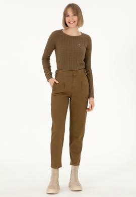 Kadın Haki Bisiklet Yaka Basic Kazak - 50288981018