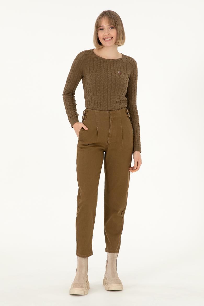 Kadın Haki Bisiklet Yaka Basic Kazak - 50288981018