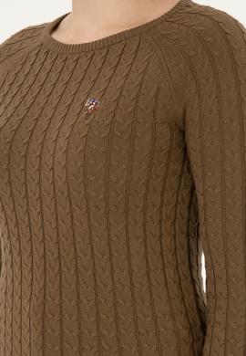 Kadın Haki Bisiklet Yaka Basic Kazak - 50288981018