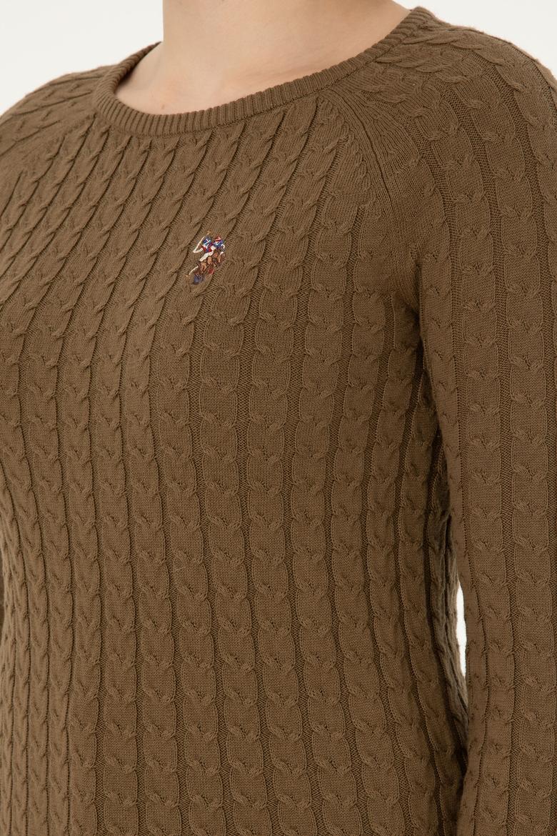 Kadın Haki Bisiklet Yaka Basic Kazak - 50288981018