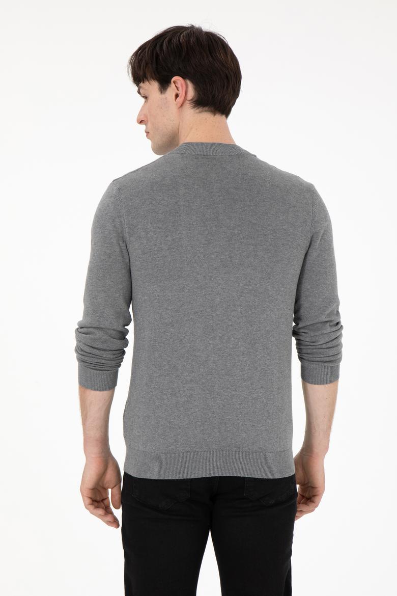 Erkek Gri Melanj Basic Triko Hırka - 50288870063