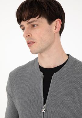 Erkek Gri Melanj Basic Triko Hırka - 50288870063