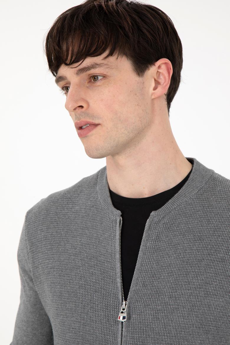 Erkek Gri Melanj Basic Triko Hırka - 50288870063