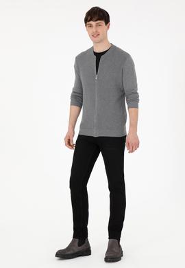 Erkek Gri Melanj Basic Triko Hırka - 50288870063