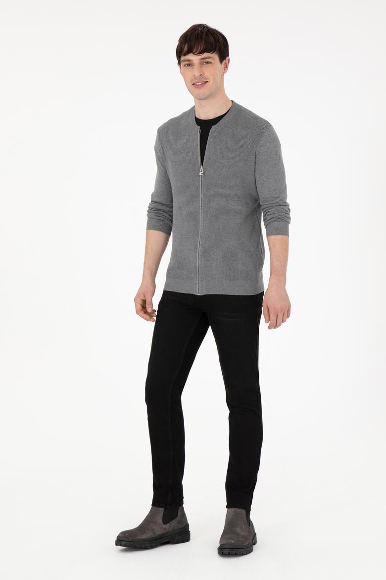 Erkek Gri Melanj Basic Triko Hırka - 50288870063