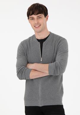 Erkek Gri Melanj Basic Triko Hırka - 50288870063