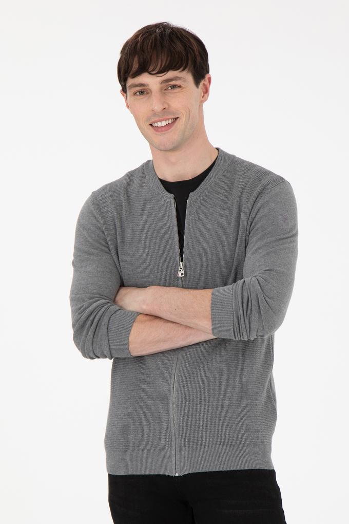 Erkek Gri Melanj Basic Triko Hırka