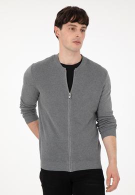 Erkek Gri Melanj Basic Triko Hırka - 50288870063