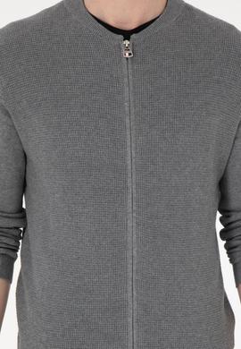 Erkek Gri Melanj Basic Triko Hırka - 50288870063