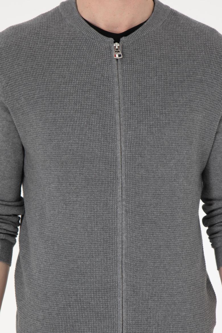 Erkek Gri Melanj Basic Triko Hırka - 50288870063