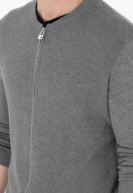 Erkek Gri Melanj Basic Triko Hırka - 50288870063