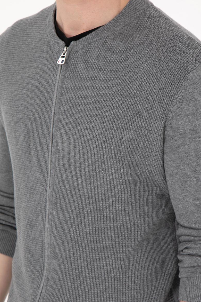 Erkek Gri Melanj Basic Triko Hırka - 50288870063