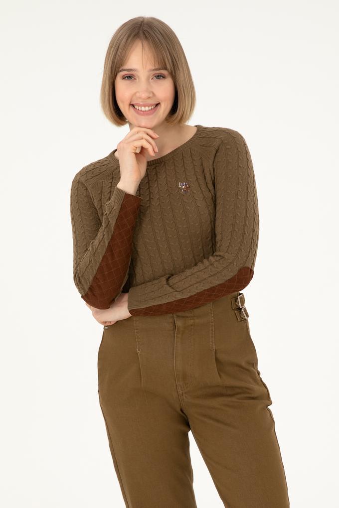 Kadın Haki Bisiklet Yaka Basic Kazak