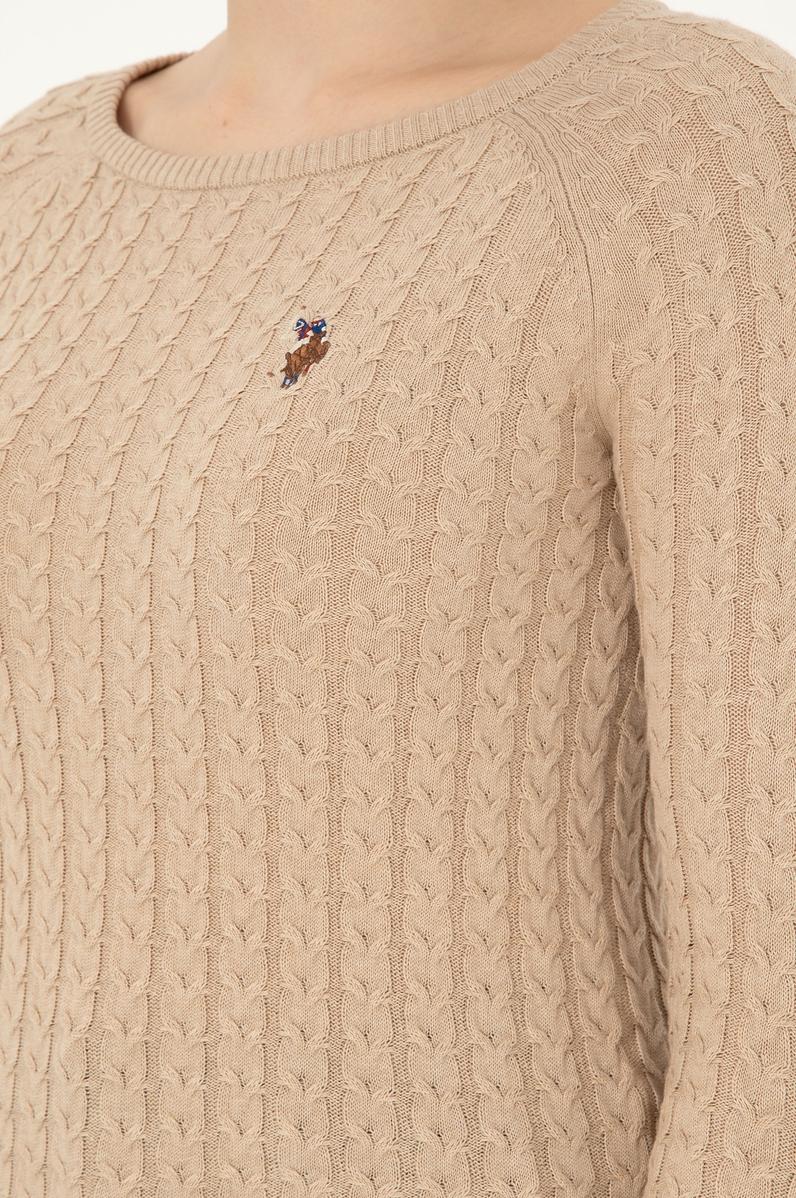 Kadın Kum Melanj Bisiklet Yaka Basic Kazak