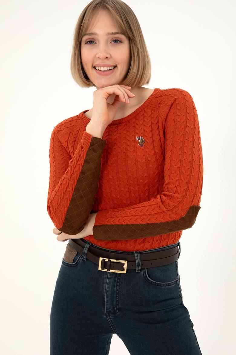 Kadın Kiremit Bisiklet Yaka Basic Kazak