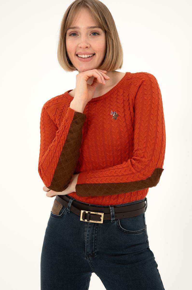 Kadın Kiremit Bisiklet Yaka Basic Kazak