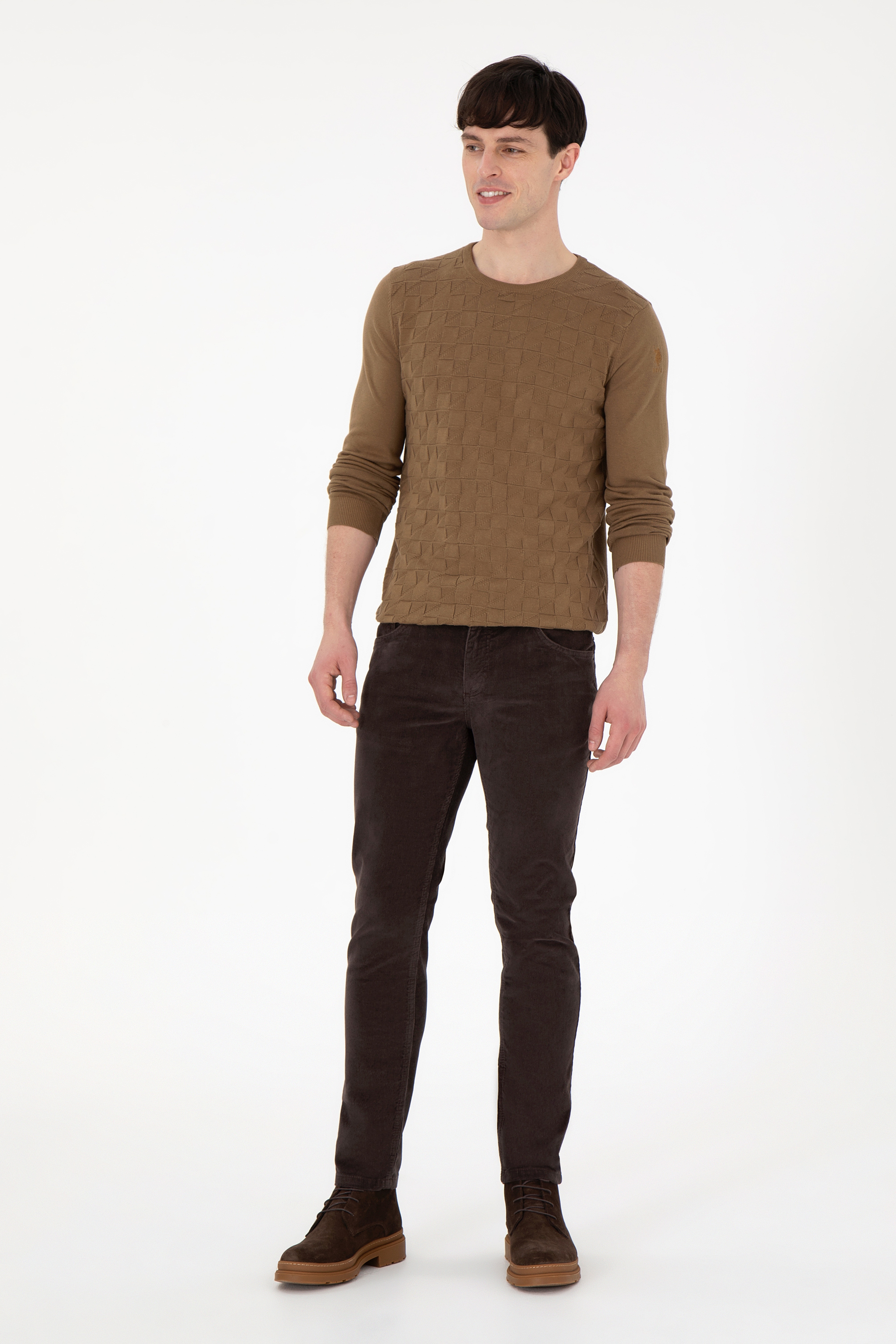 Erkek Slim Fit Kahverengi Kanvas Pantolon - Image 3