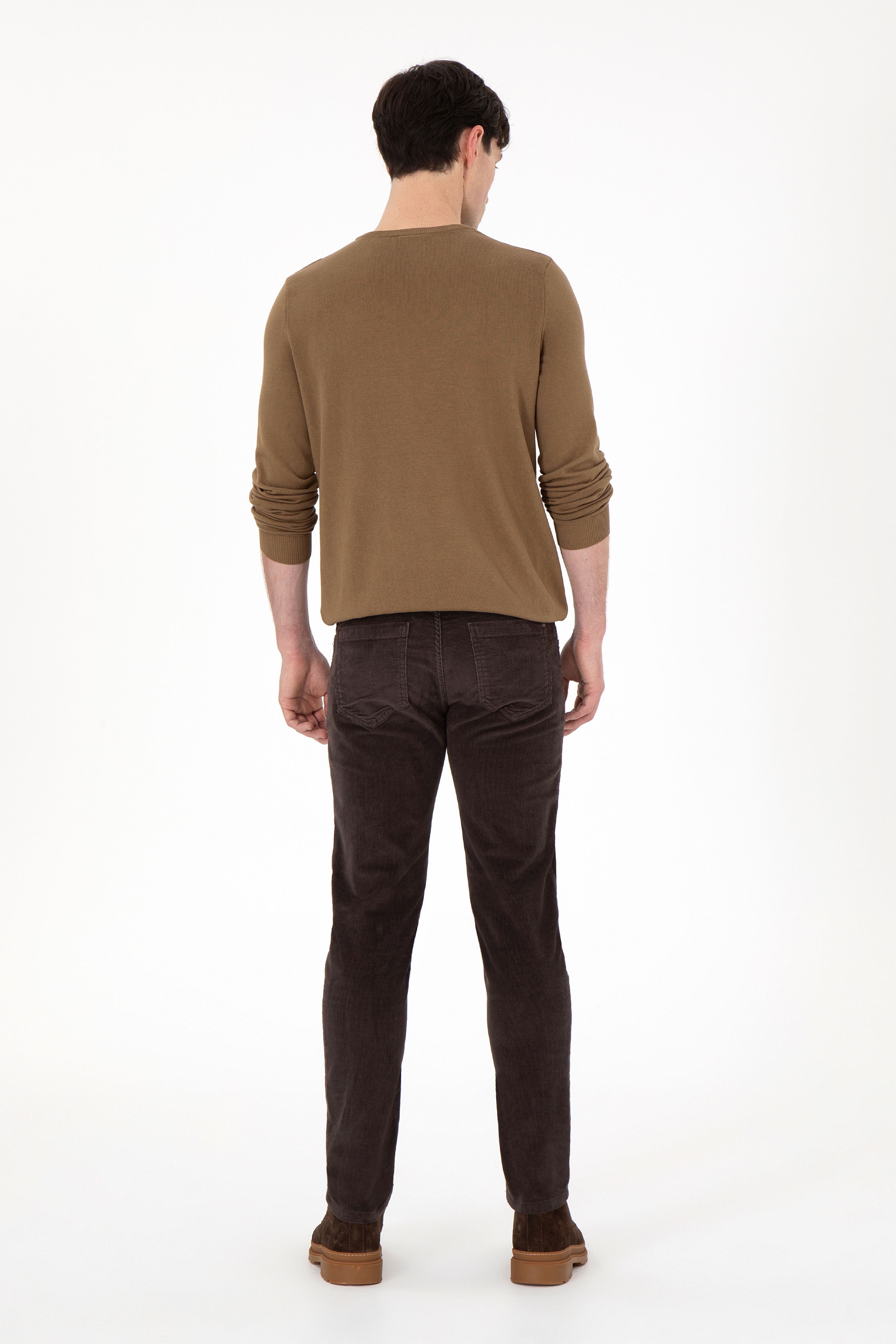 Erkek Slim Fit Kahverengi Kanvas Pantolon
