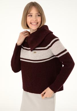 Kadın Bordo V Yaka Kazak - 50293133023