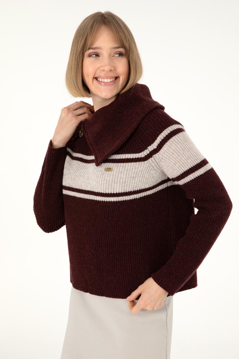 Kadın Bordo V Yaka Kazak
