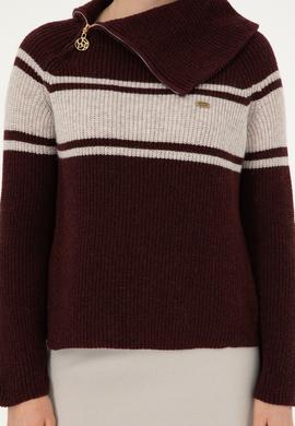 Kadın Bordo V Yaka Kazak - 50293133023