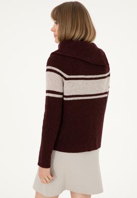 Kadın Bordo V Yaka Kazak - 50293133023