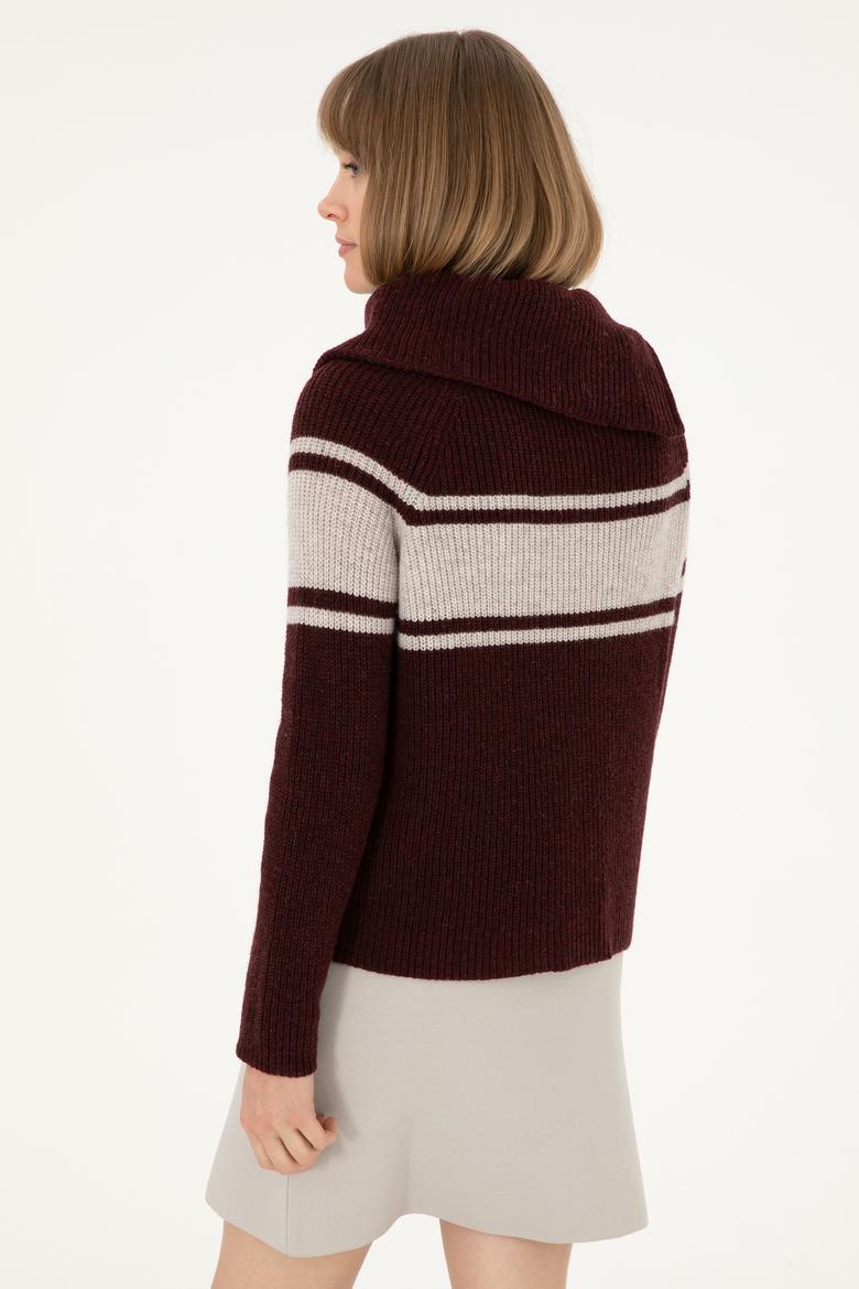 Kadın Bordo V Yaka Kazak - 50293133023