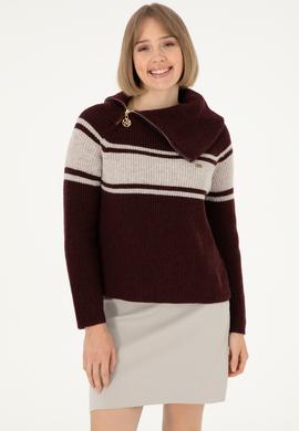 Kadın Bordo V Yaka Kazak - 50293133023